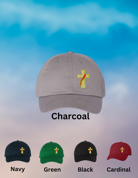 Unstructured hat with deacon cross