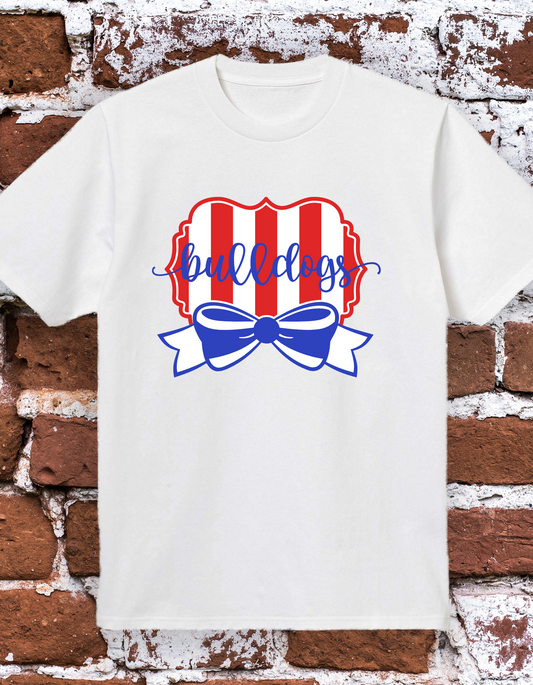 Striped bow bulldogs tee
